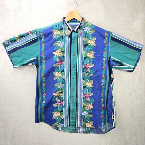 Chaps Ralph Lauren Shirt Mens Large Button Down Hawaiian Floral Stripes Vintage - Picture 1 of 6